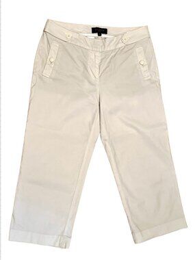 Talbots White Cotton Capri Pants w/ Button Front Pockets | Size 2P
